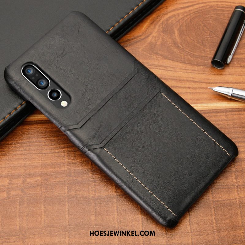 Huawei P30 Hoesje Leren Etui Anti-fall Zwart, Huawei P30 Hoesje Trend Mobiele Telefoon