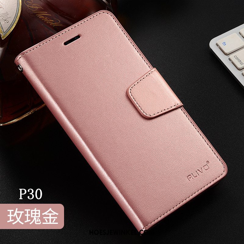 Huawei P30 Hoesje Leren Etui Bescherming Mobiele Telefoon, Huawei P30 Hoesje Anti-fall Rose Goud