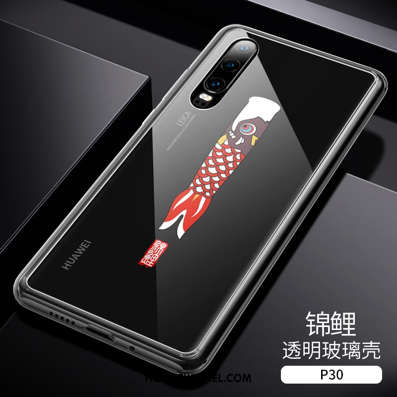 Huawei P30 Hoesje Mobiele Telefoon Glas Doorzichtig, Huawei P30 Hoesje Dun Zwart