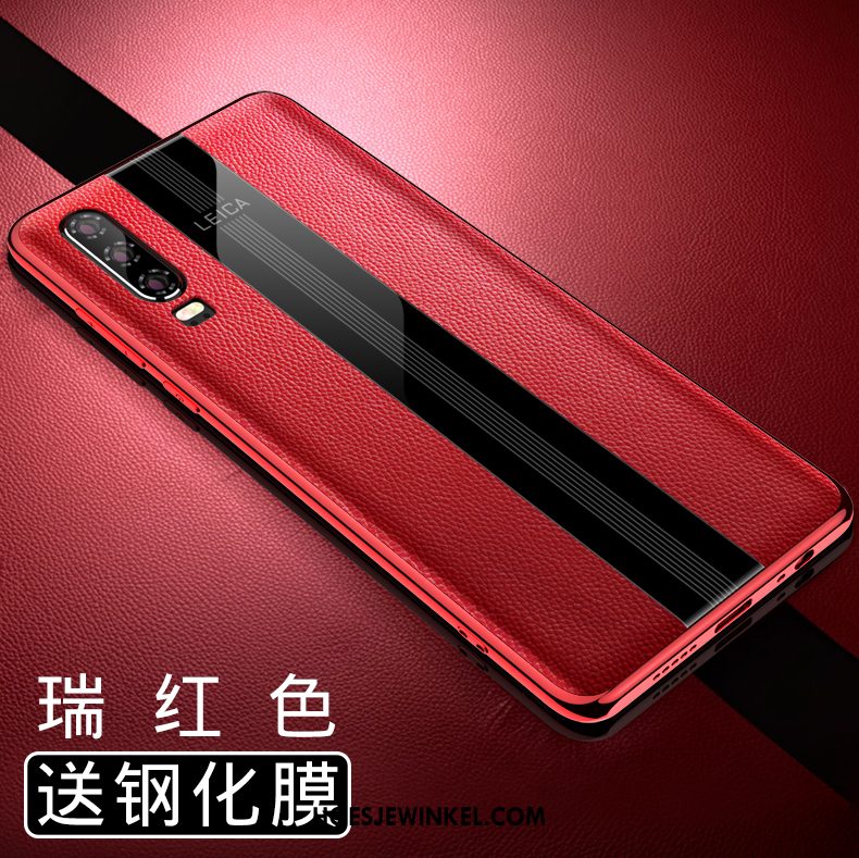 Huawei P30 Hoesje Rood All Inclusive Anti-fall, Huawei P30 Hoesje Hoes Echt Leer