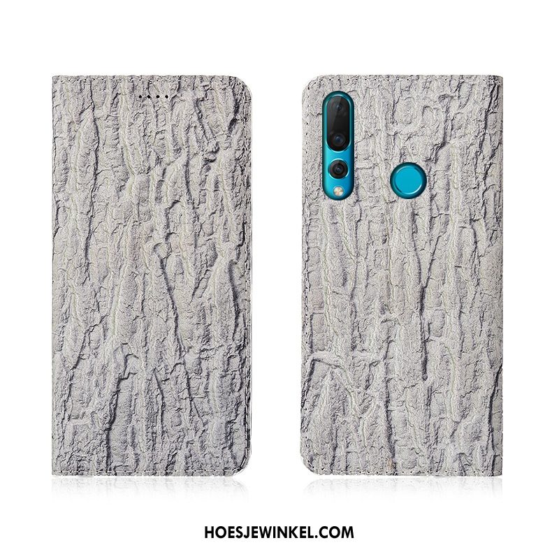 Huawei P30 Lite Hoesje Anti-fall Clamshell Leer, Huawei P30 Lite Hoesje Hoes Grijs