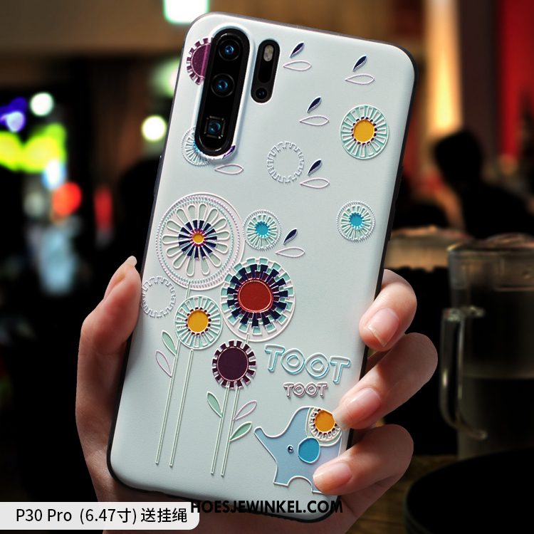 Huawei P30 Pro Hoesje Blauw Spotprent Nieuw, Huawei P30 Pro Hoesje Mooie Schrobben