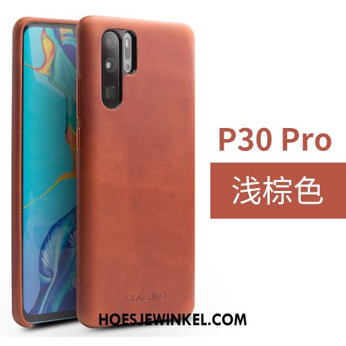 Huawei P30 Pro Hoesje Eenvoudige Mini Bedrijf, Huawei P30 Pro Hoesje Hoes Echt Leer Braun