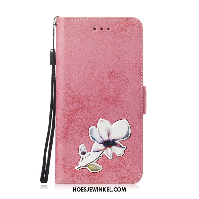 Huawei P30 Pro Hoesje Roze Folio Leren Etui, Huawei P30 Pro Hoesje Mobiele Telefoon Bloemen