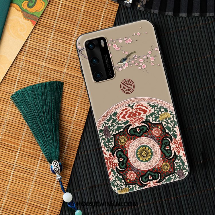 Huawei P40 Hoesje Chinese Stijl Net Red Wind, Huawei P40 Hoesje Scheppend Trendy Merk Beige Farbe