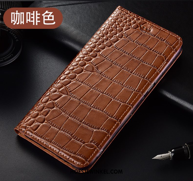 Huawei P40 Lite Hoesje Hoes Leren Etui Krokodil, Huawei P40 Lite Hoesje Mobiele Telefoon Folio Braun