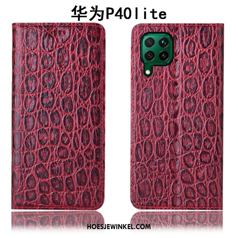 Huawei P40 Lite Hoesje Hoes Mobiele Telefoon Rood, Huawei P40 Lite Hoesje Leren Etui Anti-fall