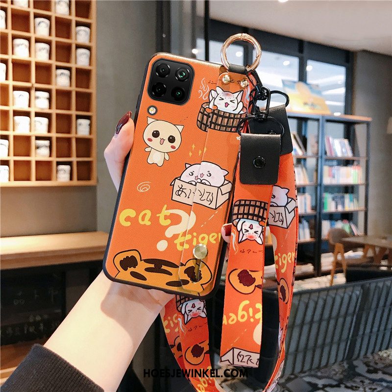 Huawei P40 Lite Hoesje Mobiele Telefoon Hanger Anti-fall, Huawei P40 Lite Hoesje Oranje Spotprent