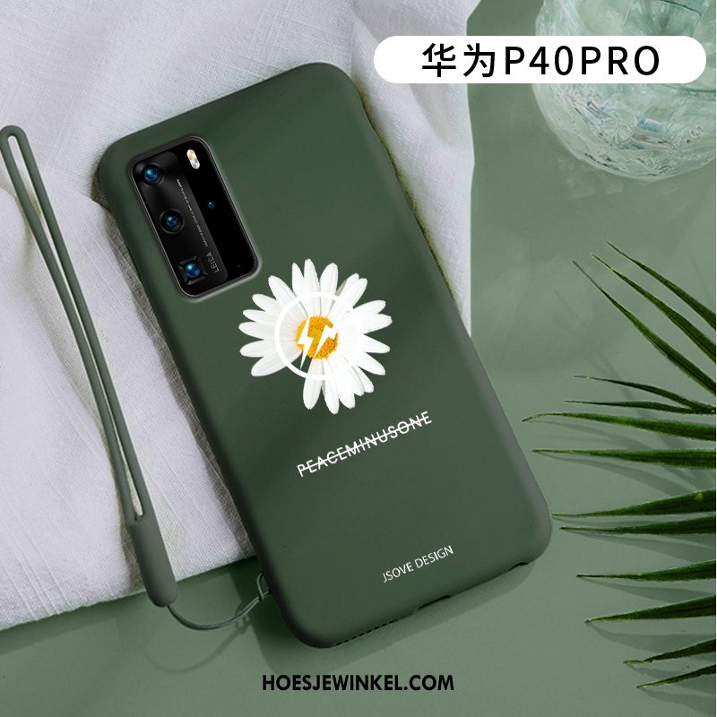 Huawei P40 Pro Hoesje Eenvoudige Siliconen Groen, Huawei P40 Pro Hoesje Mobiele Telefoon Licht