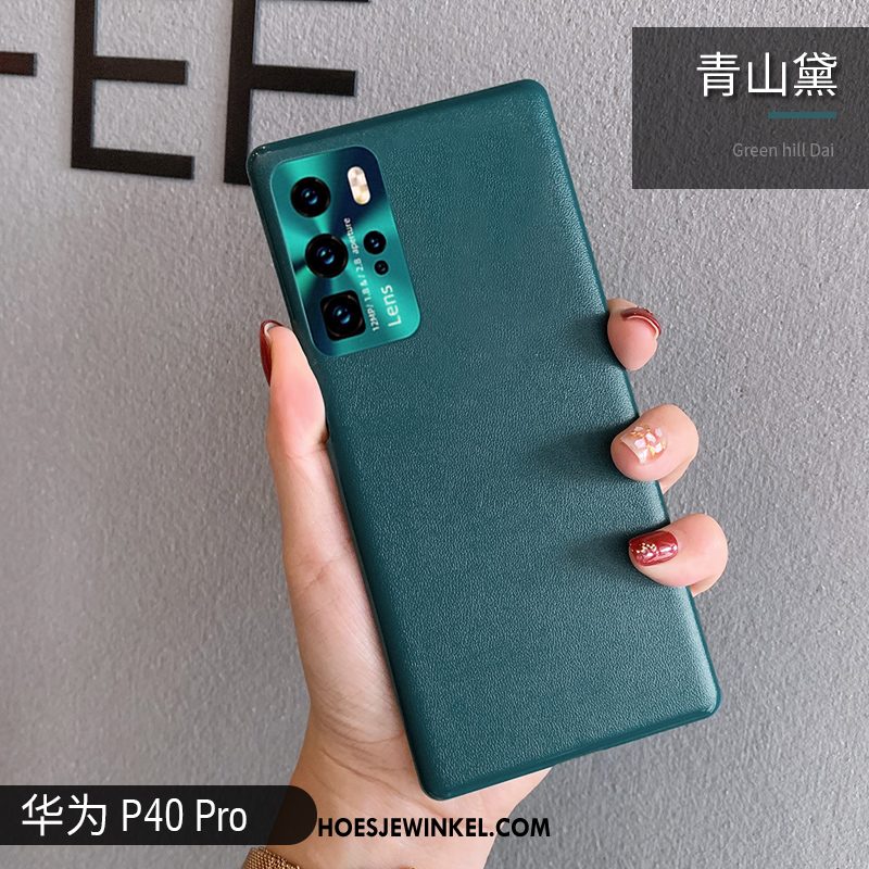 Huawei P40 Pro Hoesje Groen Leer Anti-fall, Huawei P40 Pro Hoesje Mobiele Telefoon Hoes