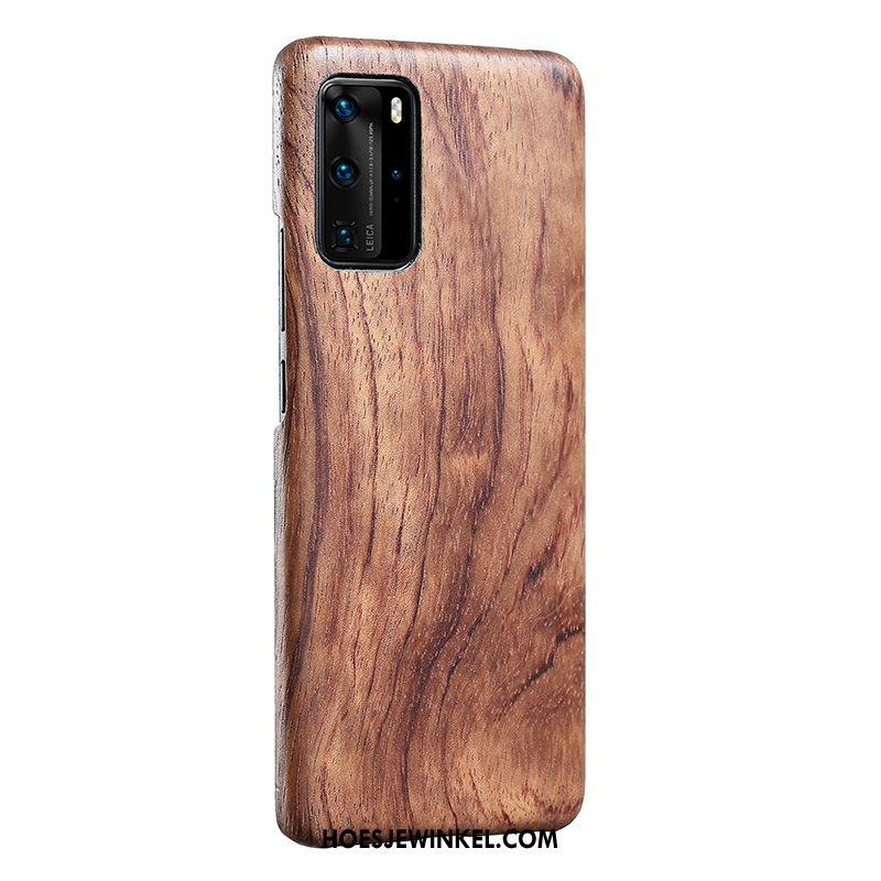 Huawei P40 Pro Hoesje Mobiele Telefoon Hoes Voelen, Huawei P40 Pro Hoesje Hout Anti-fall Braun Nackte Farbe