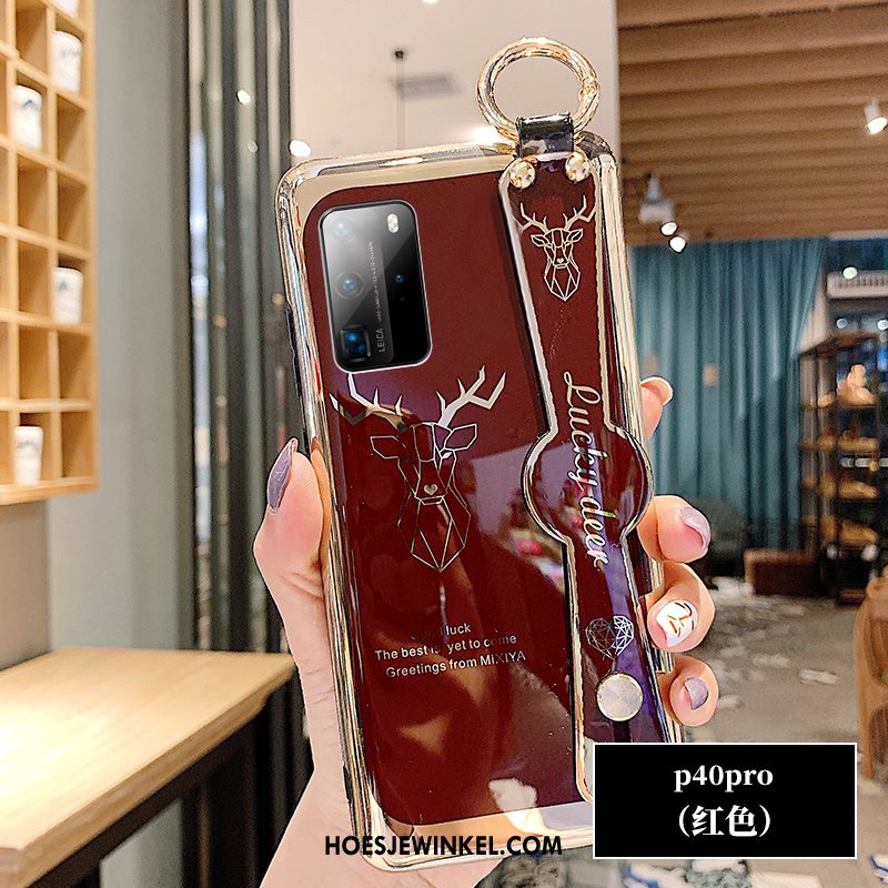 Huawei P40 Pro Hoesje Trendy Merk Bescherming Dun, Huawei P40 Pro Hoesje Plating Rood