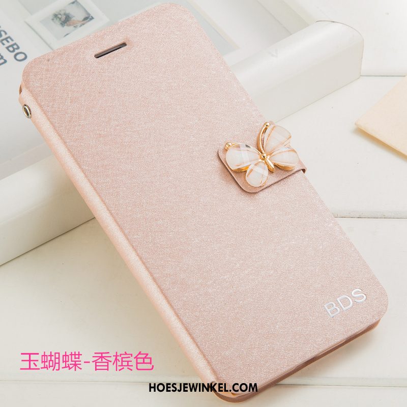 Huawei P8 Hoesje Bloemen Folio Leren Etui, Huawei P8 Hoesje Hoes Mobiele Telefoon Champagner Farbe