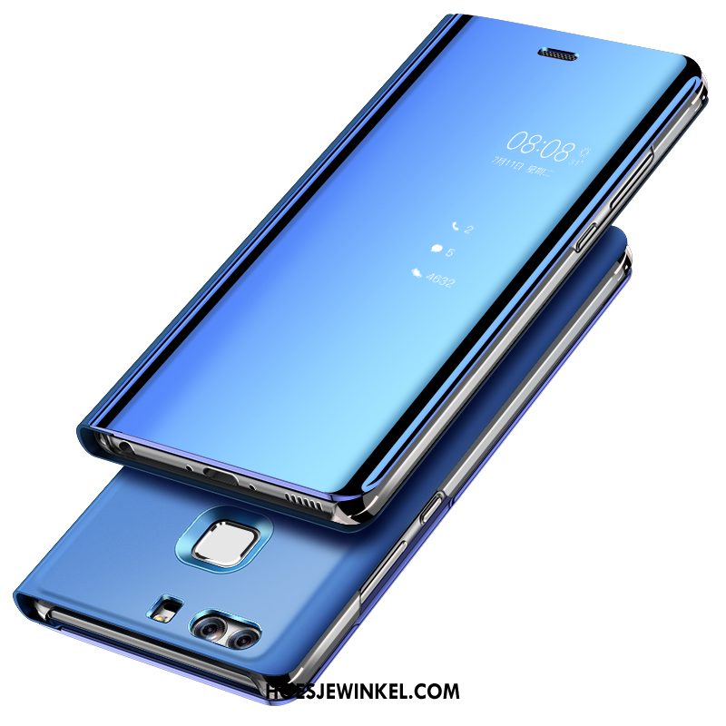 Huawei P9 Hoesje Leren Etui Scheppend Blauw, Huawei P9 Hoesje Bescherming Pu