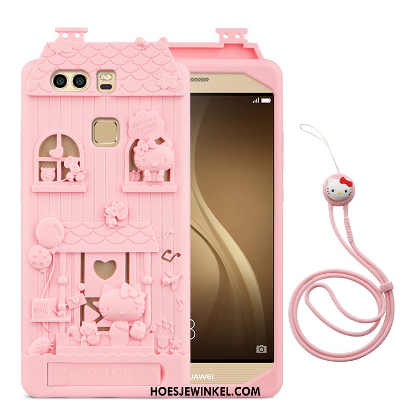 Huawei P9 Plus Hoesje Hoes Siliconen Hanger, Huawei P9 Plus Hoesje Roze Spotprent