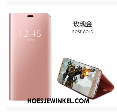 Huawei Y6 2018 Hoesje Bescherming Leren Etui Spiegel, Huawei Y6 2018 Hoesje Hoes Roze