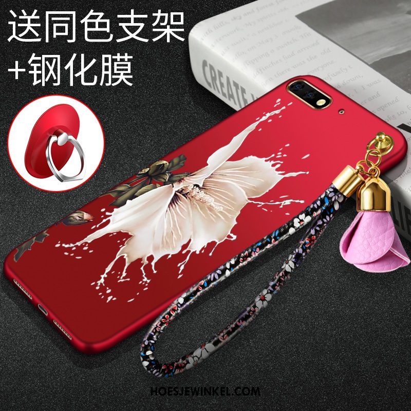 Huawei Y6 2018 Hoesje Bloemen Hoes Rood, Huawei Y6 2018 Hoesje Skärmskydd Zacht