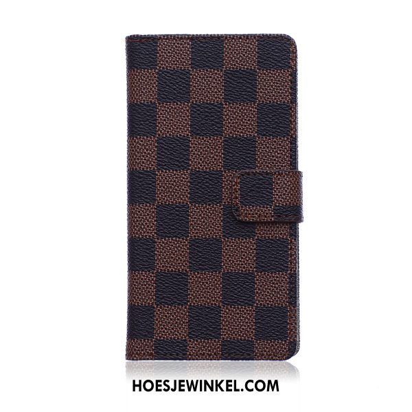 Huawei Y6 2018 Hoesje Geruit Leren Etui Bescherming, Huawei Y6 2018 Hoesje Hoes Mobiele Telefoon Braun