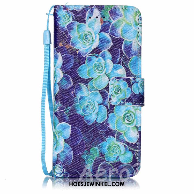 Huawei Y6 2018 Hoesje Zacht Leren Etui Clamshell, Huawei Y6 2018 Hoesje Blauw All Inclusive