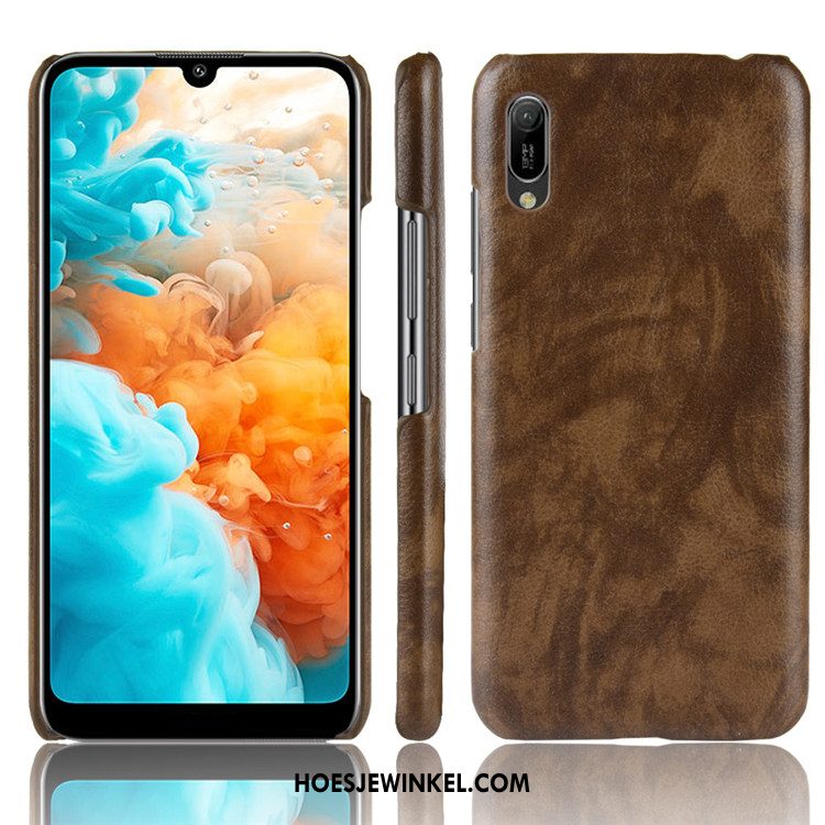 Huawei Y6 2019 Hoesje Hoes Patroon Soort Aziatische Vrucht, Huawei Y6 2019 Hoesje Mobiele Telefoon Leer Braun