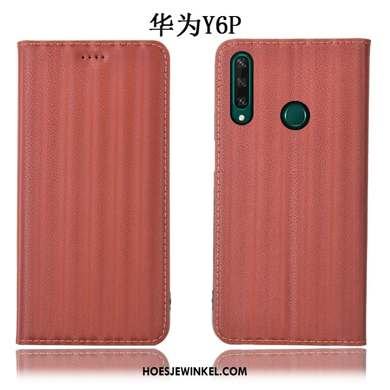 Huawei Y6p Hoesje Hoes All Inclusive Echt Leer, Huawei Y6p Hoesje Anti-fall Bescherming Braun