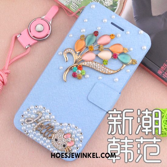 Huawei Y7 2018 Hoesje Met Strass Leren Etui Hoes, Huawei Y7 2018 Hoesje Blauw Mobiele Telefoon