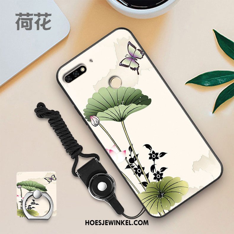 Huawei Y7 2018 Hoesje Wit Mobiele Telefoon Skärmskydd, Huawei Y7 2018 Hoesje Zacht Zwart