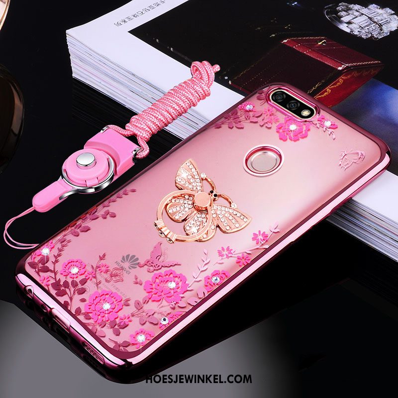 Huawei Y7 2018 Hoesje Zacht Roze Ring, Huawei Y7 2018 Hoesje Siliconen Bescherming