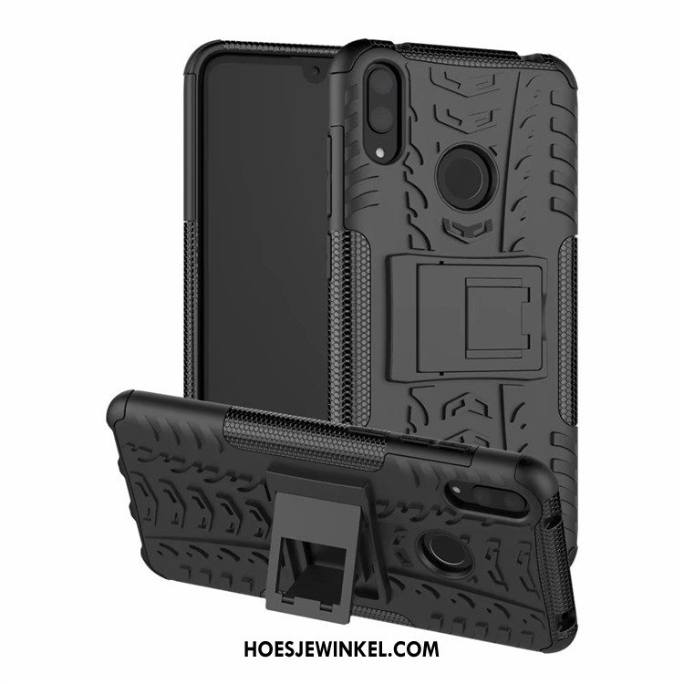 Huawei Y7 2019 Hoesje Hoes Zwart Mobiele Telefoon, Huawei Y7 2019 Hoesje Bescherming Ondersteuning