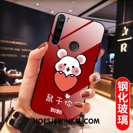 Iaomi Redmi Note 8t Hoesje Bescherming Gehard Glas Hoes, Iaomi Redmi Note 8t Hoesje Rood Zacht Beige