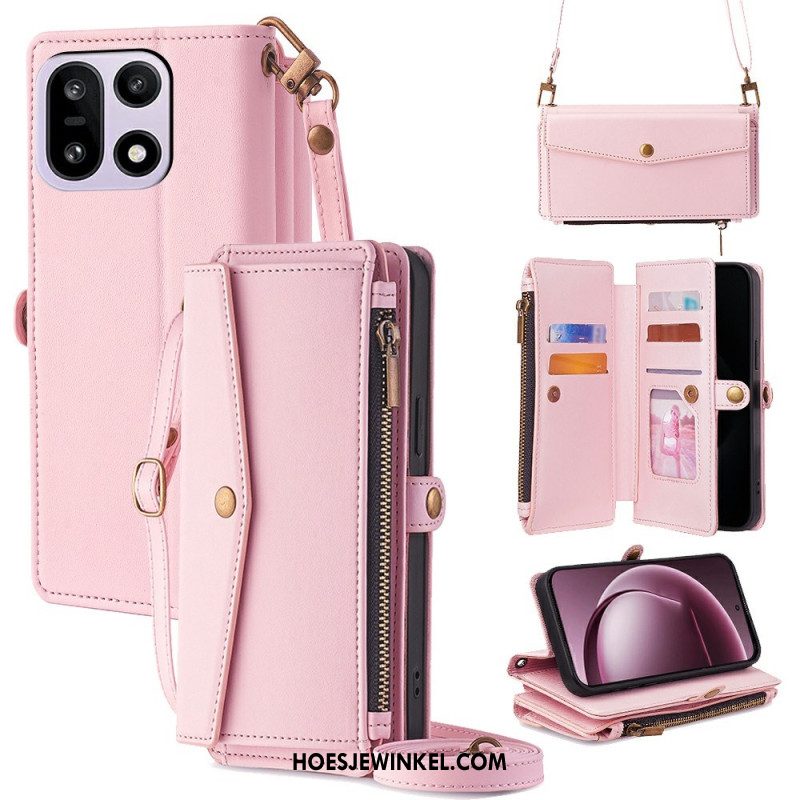 Leren Hoesje Oneplus 15 Portemonnee Met Schouderband En Koord Bescherming Hoesje