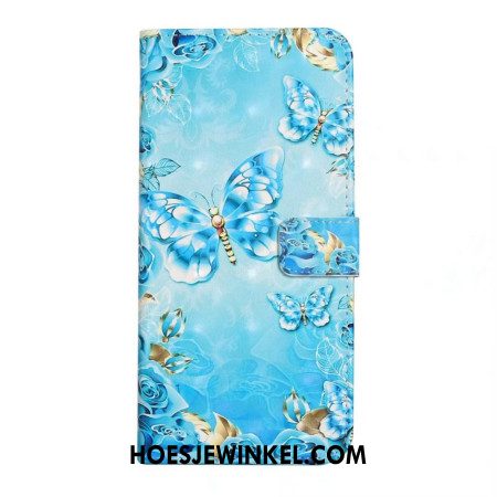 Leren Hoesje Oneplus Nord 4 3d-blauwe Vlinders Bescherming Hoesje
