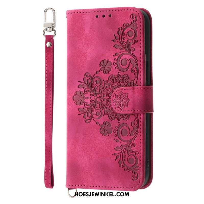 Leren Hoesje Oppo Reno 13f 4g / 5g / 13 Fs 5g Suède Kantlook Met Bandje En Schouderband Bescherming Hoesje