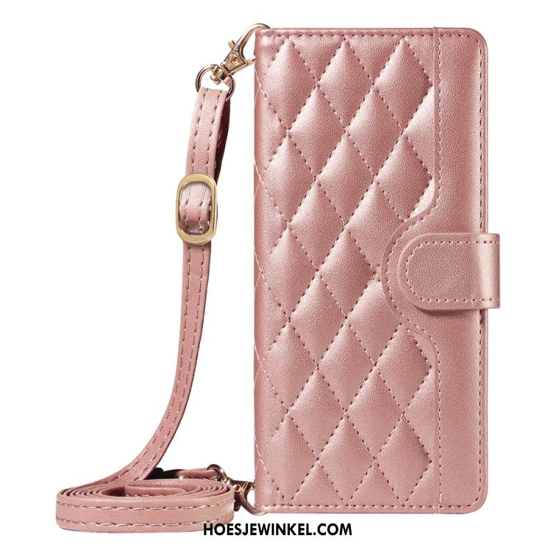 Leren Hoesje Oppo Reno 14 5g Gewatteerd Met Bandje En Schouderbandje Bescherming Hoesje