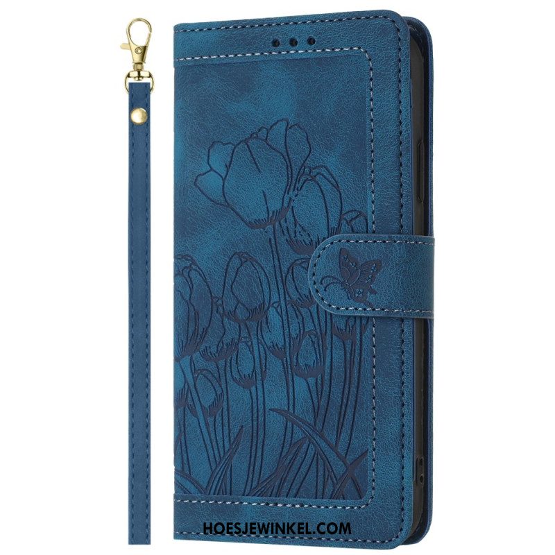 Leren Hoesje Oppo Reno 14f 5g Bloemen Suède-effect Bescherming Hoesje