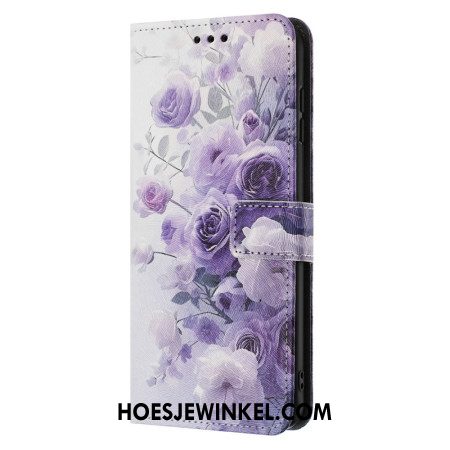 Leren Hoesje Samsung Galaxy A17 4g / 5g Paarse Rozen Bescherming Hoesje