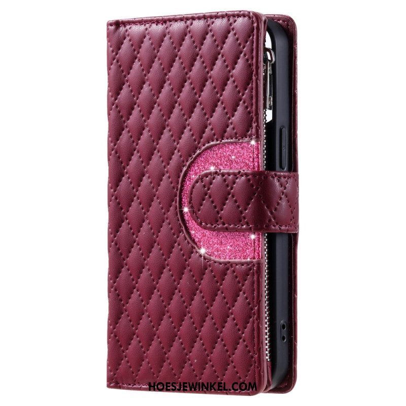 Leren Hoesje Samsung Galaxy S25 5g Gewatteerde Portemonnee Met Ritssluiting Bescherming Hoesje