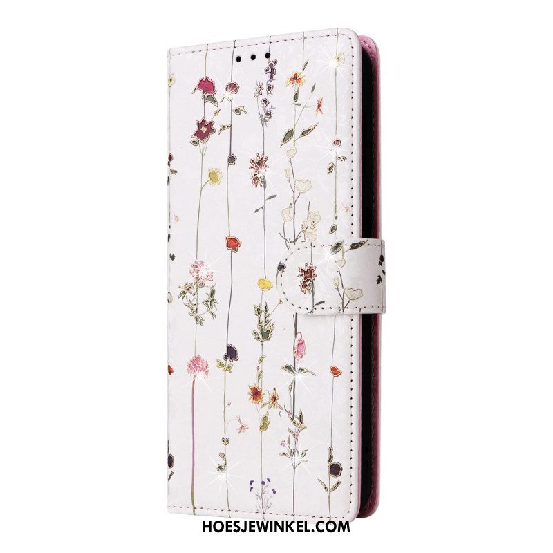 Leren Hoesje Samsung Galaxy S25 Fe Bloemenprint Bescherming Hoesje