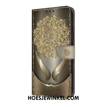 Leren Hoesje Samsung Galaxy S25 Fe Gouden Bloemen Bescherming Hoesje