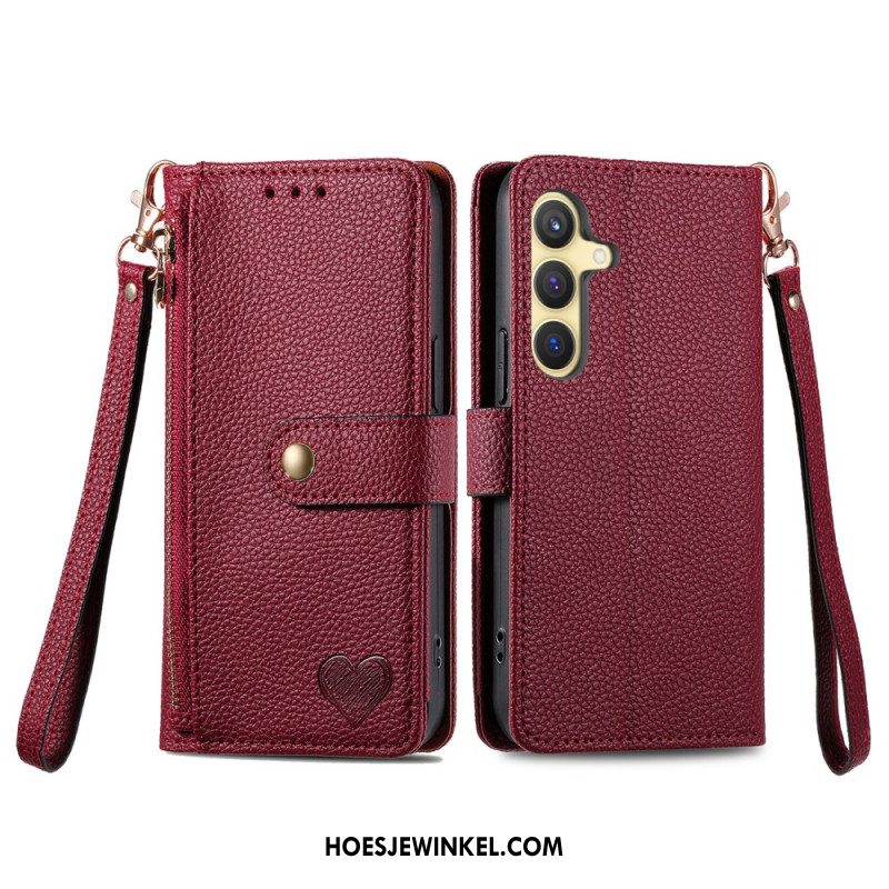 Leren Hoesje Samsung Galaxy S25 Plus 5g Leren Portemonnee Met Anti-rfid Ritsvak Bescherming Hoesje