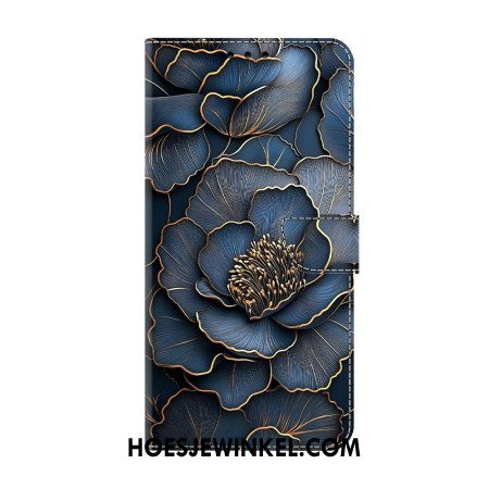 Leren Hoesje Samsung Galaxy S26 Blauwgouden Pioenroos Bescherming Hoesje