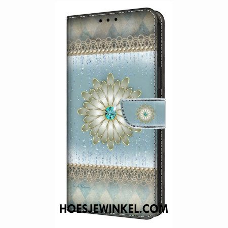 Leren Hoesje Samsung Galaxy S26 Plus Blauwe Diamantbloem