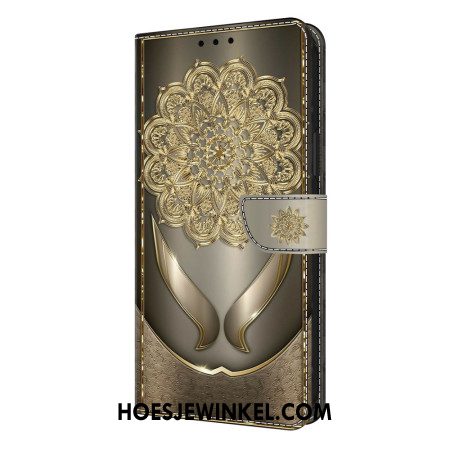 Leren Hoesje Samsung Galaxy S26 Plus Glanzende Gouden Bloemen