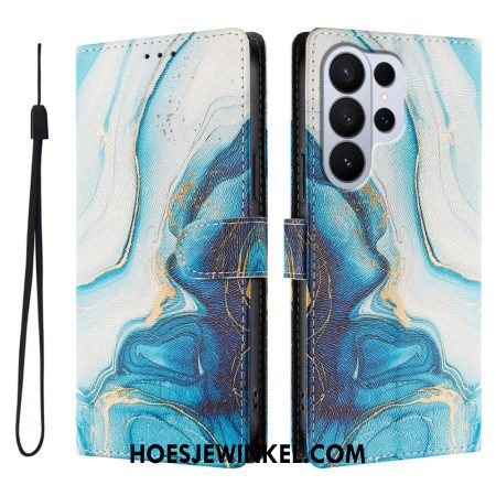 Leren Hoesje Samsung Galaxy S26 Ultra Blauw Marmer Effect