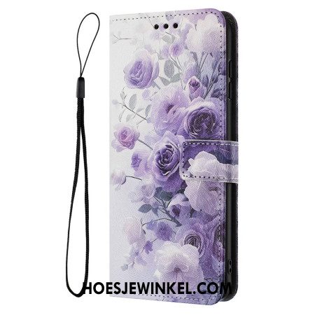 Leren Hoesje Sony Xperia 1 Vii Paarse Rozen Bescherming Hoesje
