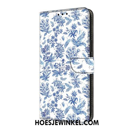 Leren Hoesje Voor Samsung Galaxy A17 4g / 5g Blauwe Bloemen