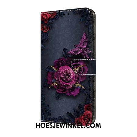 Leren Hoesje Voor Samsung Galaxy A17 4g / 5g Paarse Bloemen