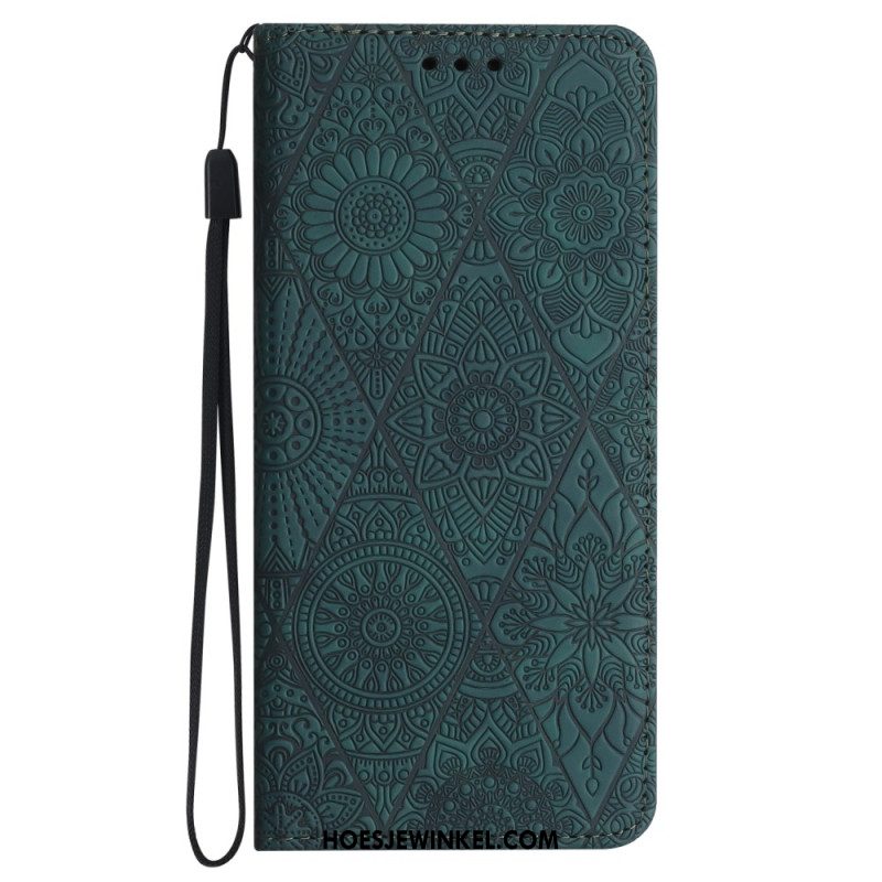 Leren Hoesje Voor Samsung Galaxy S25 Fe Bloemenpatroon