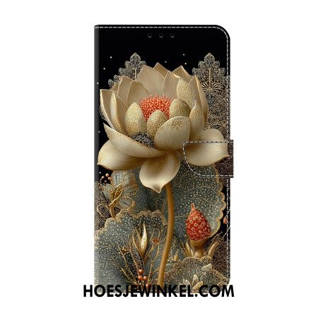 Leren Hoesje Voor Samsung Galaxy S26 Gouden Lotus