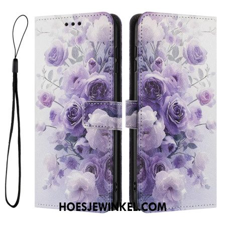 Leren Hoesje Voor Samsung Galaxy S26 Plus Paarse Rozen